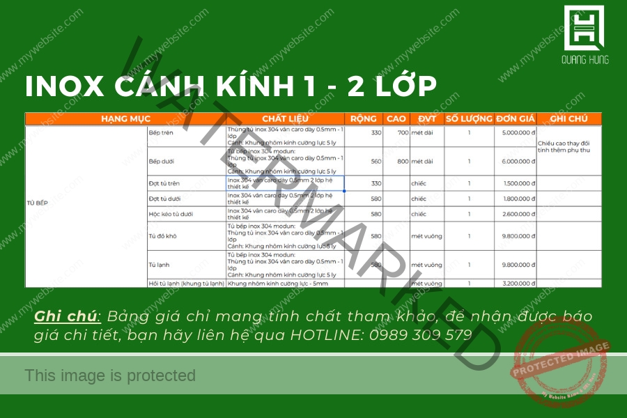 Báo giá thi công nội thất inox cánh kính 1 - 2 lớp