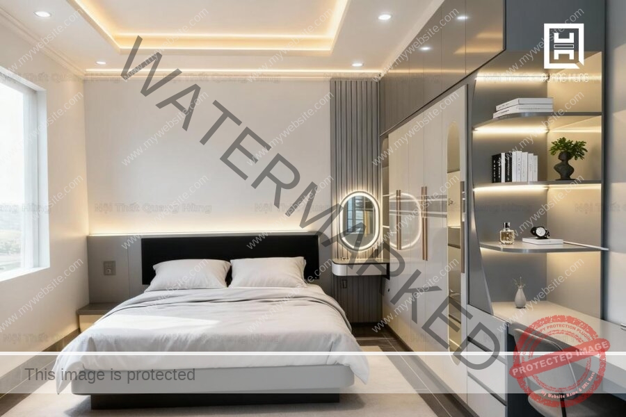 Giường ngủ nối liền bàn trang điểm 