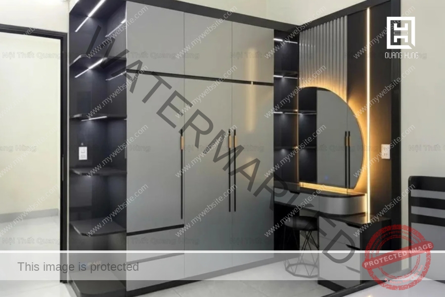 Tủ quần áo kết hợp kệ trang trí