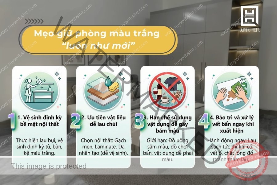 Mẹo giữ phòng màu trắng luôn như mới
