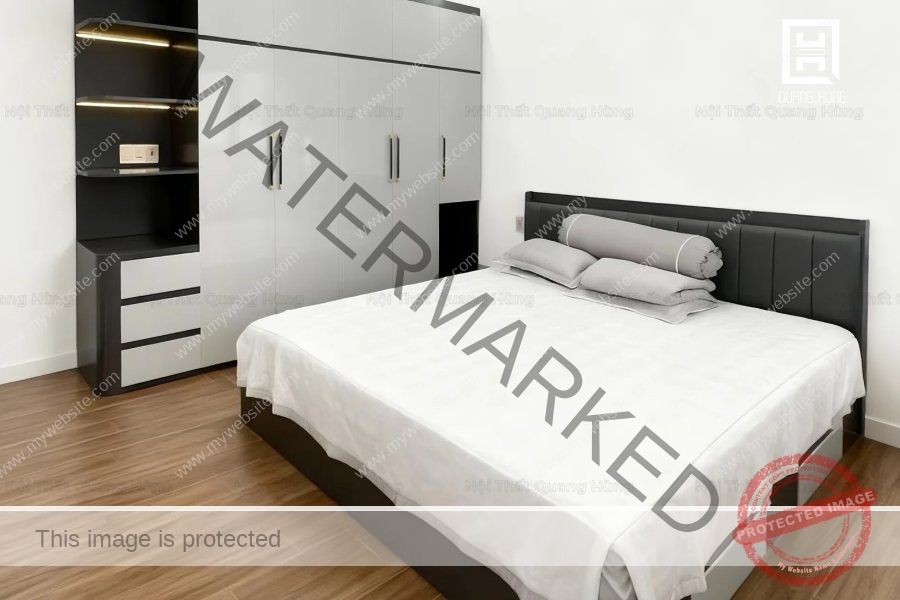 Kết hợp nội thất tone trung tính như xám nhạt để cân đối với phòng màu trắng