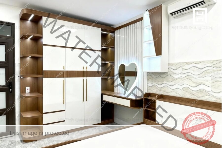 Nội thất phòng màu nâu với chất liệu nhựa Ecoplast cánh Acrylic sáng bóng