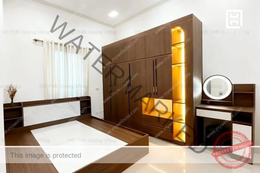 Thực tế nội thất phòng ngủ màu nâu do Quang Hùng thi công