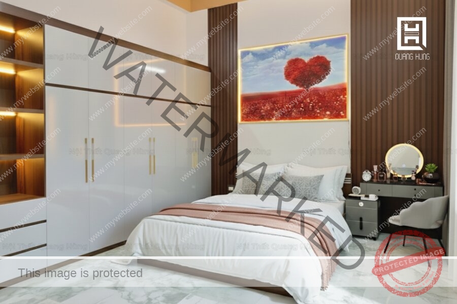 Nội thất phòng ngủ hiện đại với hệ tủ quần áo cánh acrylic sang trọng