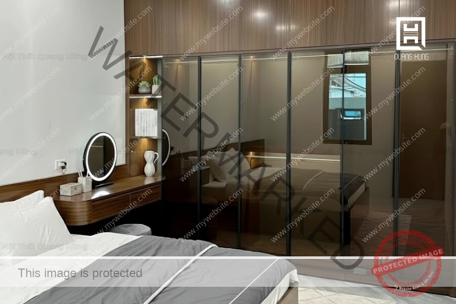 Phòng ngủ nhỏ màu nâu tối ưu diện tích