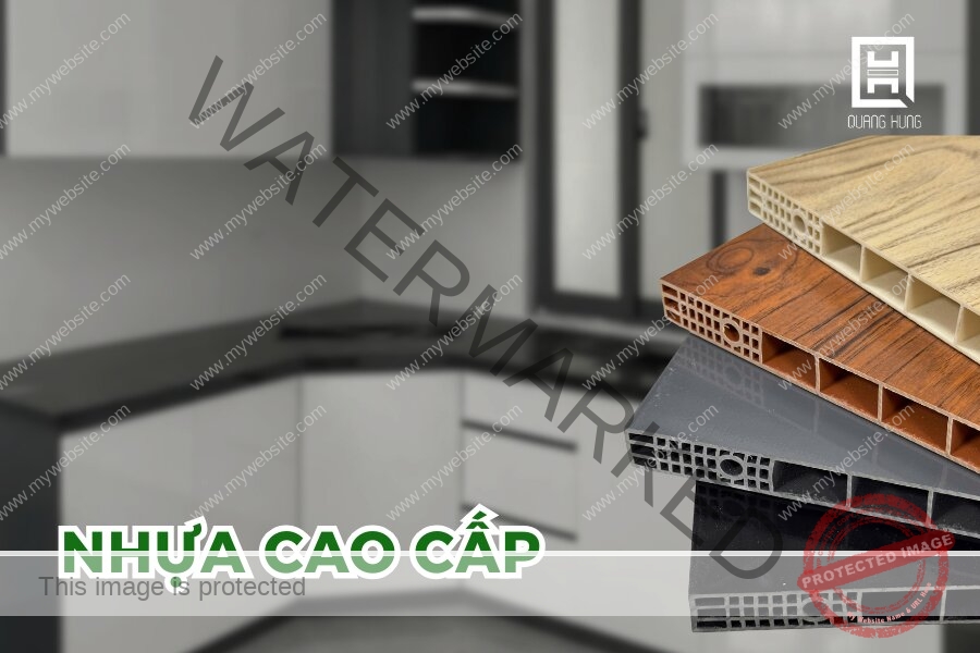 Tủ bếp màu trắng từ nhựa cao cấp
