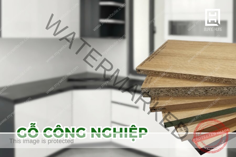 Tủ bếp màu trắng gỗ công nghiệp