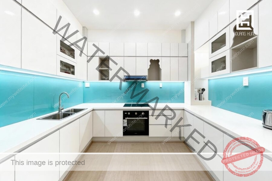 Tủ bếp chữ U màu trắng