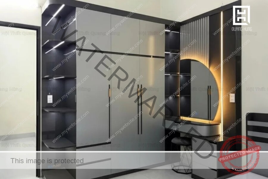 Hệ tủ quần áo màu xám lắp ghép đẹp tiện nghi