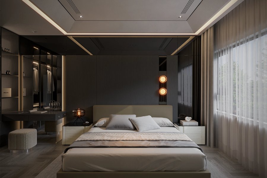 Phòng ngủ màu đen phong cách tối giản