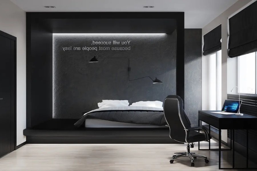 Phòng màu đen kết hợp ánh sáng LED