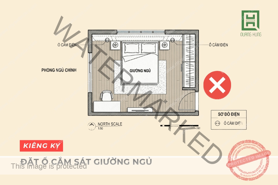Không đặt quá nhiều ổ cắm điện ở khu vực giường