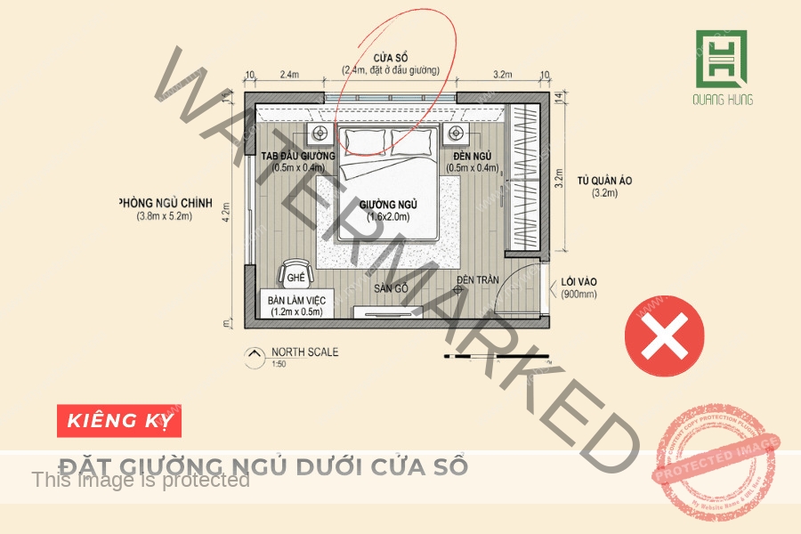 Không đặt giường ngủ dưới cửa sổ