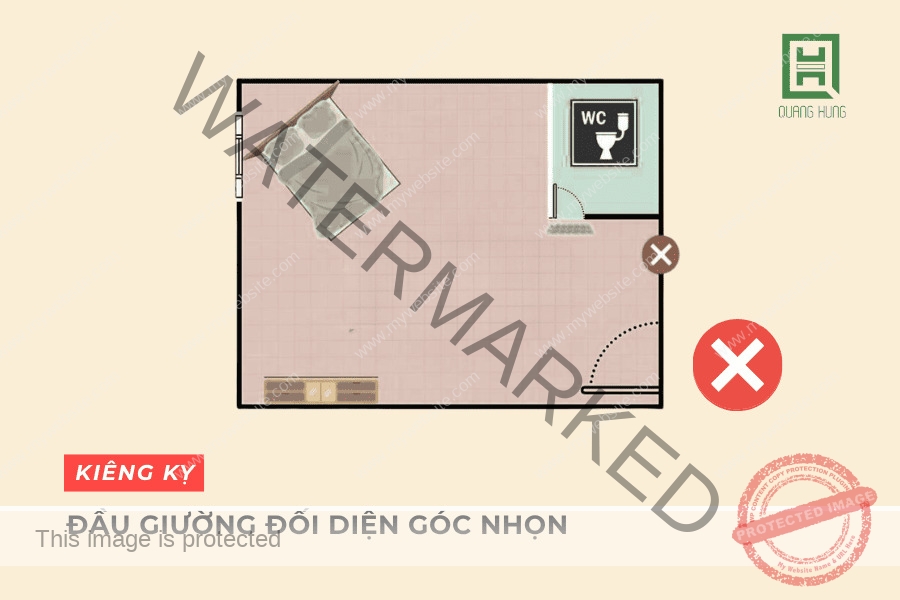 Không đặt giường ngủ đối diện với góc nhọn