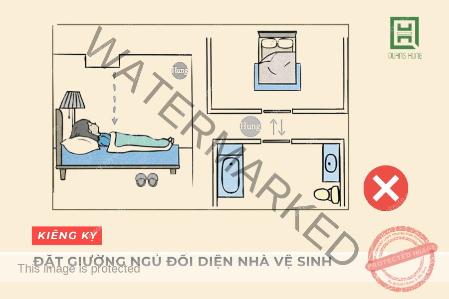 Không nên đặt giường ngủ đối diện nhà vệ sinh