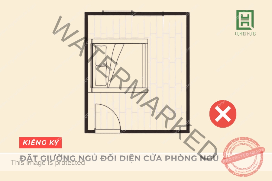 Không đặt giường ngủ đối diện cửa phòng ngủ