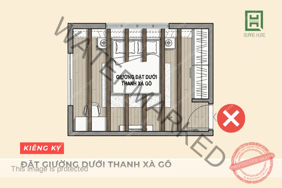 Không đặt giường ngủ dưới thanh xà gồ