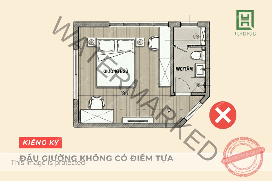 Không để đầu giường không có điểm tựa vững chắc