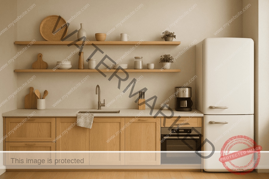 Mẫu tủ bếp không tủ trên phong cách Vintage