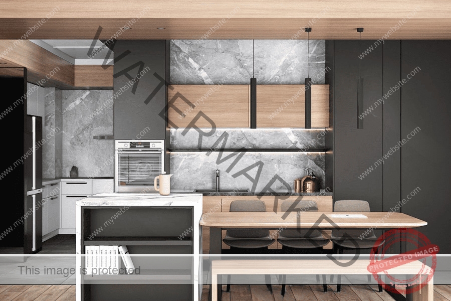 Mẫu tủ bếp không có tủ bếp dưới phong cách Industrial 
