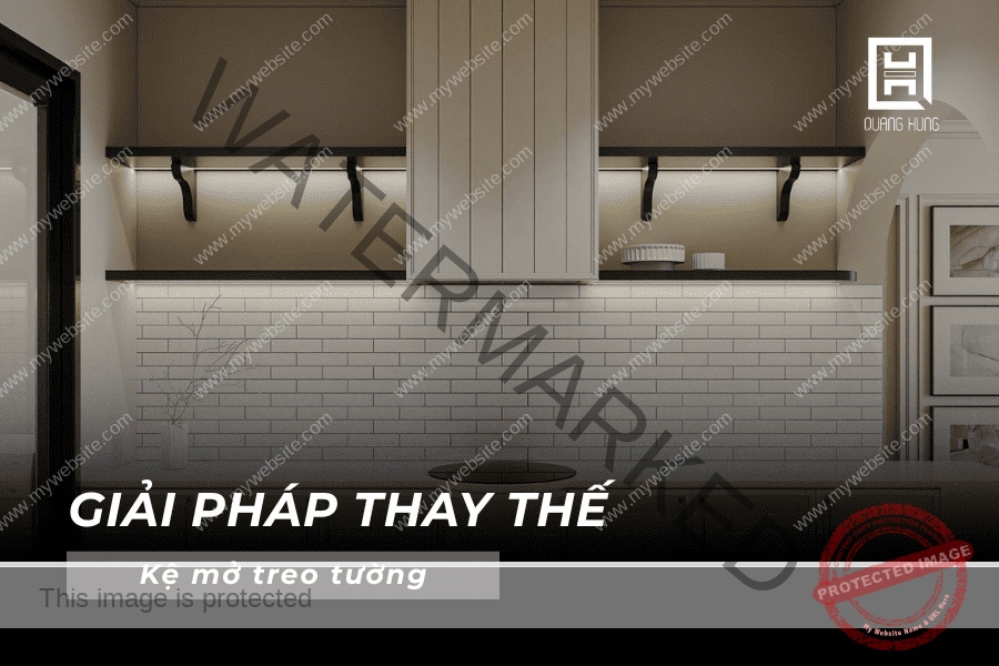 Thiết kế bếp không có tủ bếp trên và thay thế bằng kệ mở treo tường
