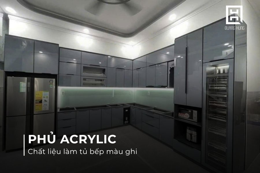 Tủ bếp màu ghi phủ Acrylic
