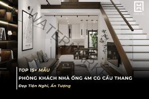 phòng khách nhà ống 4m có cầu thang