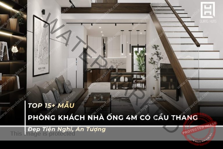 phòng khách nhà ống 4m có cầu thang