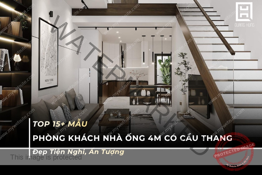 phòng khách nhà ống 4m có cầu thang