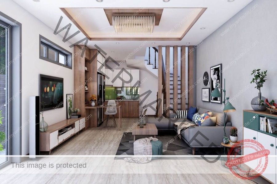 Gợi ý mẫu phòng khách nhà ống với vách ngăn cầu thang tinh tế