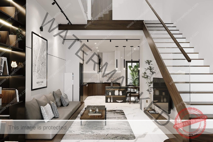 Tận dụng gầm cầu thang làm kệ tủ tivi 
