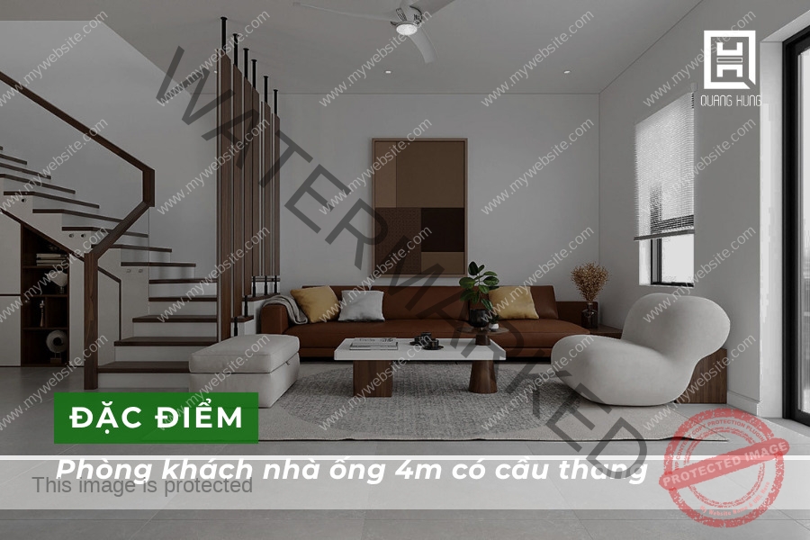 Đặc điểm phòng khách nhà ống 4m có cầu thang