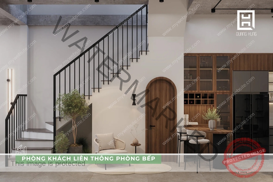Bố trí phòng khách liên thông với bếp