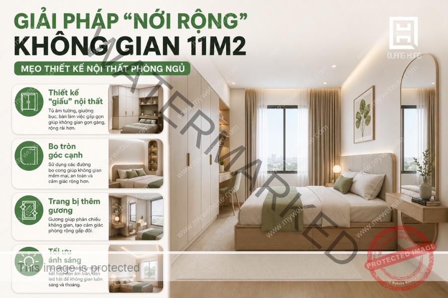 Giải pháp 'Nới rộng' không gian 11m2 tại Nội Thất Quang Hùng