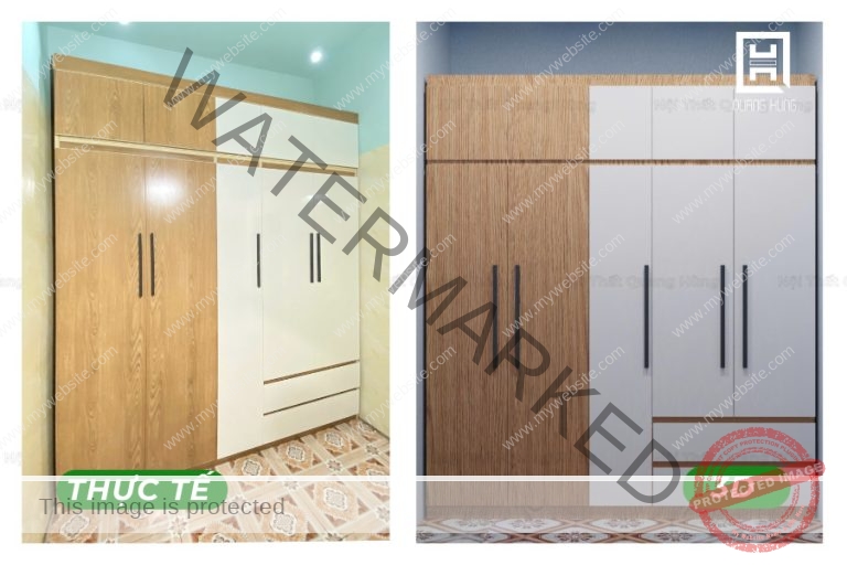Hệ tủ quần áo 5 cánh tích hợp ngăn hộc tiện nghi