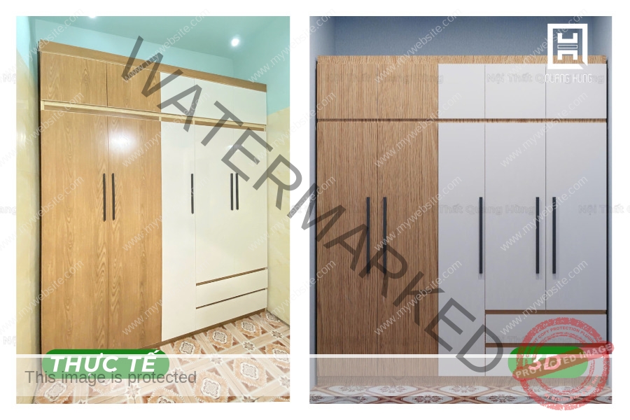 Hệ tủ quần áo 5 cánh tích hợp ngăn hộc tiện nghi