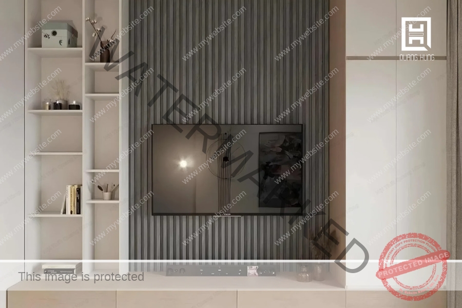 Thiết kế kệ tivi kết hợp tủ trang trí hiện đại