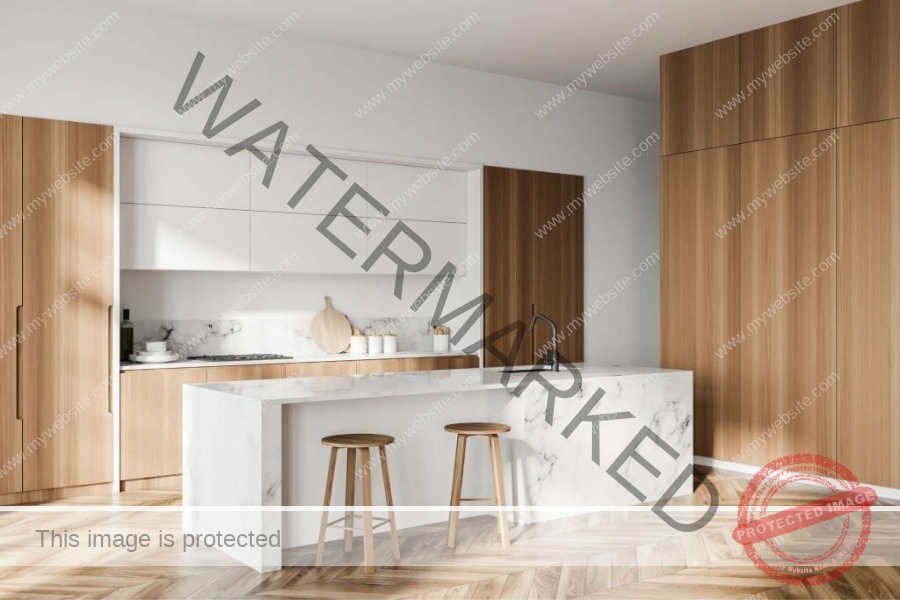 Thiết kế hệ tủ bếp chữ âm tường kết hợp đảo bếp