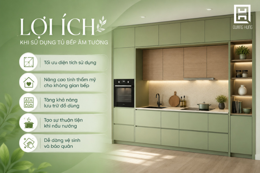 Lợi ích khi sử dụng tủ bếp âm tường