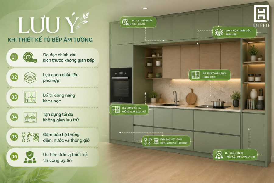 Lưu ý khi thiết kế tủ bếp âm tường