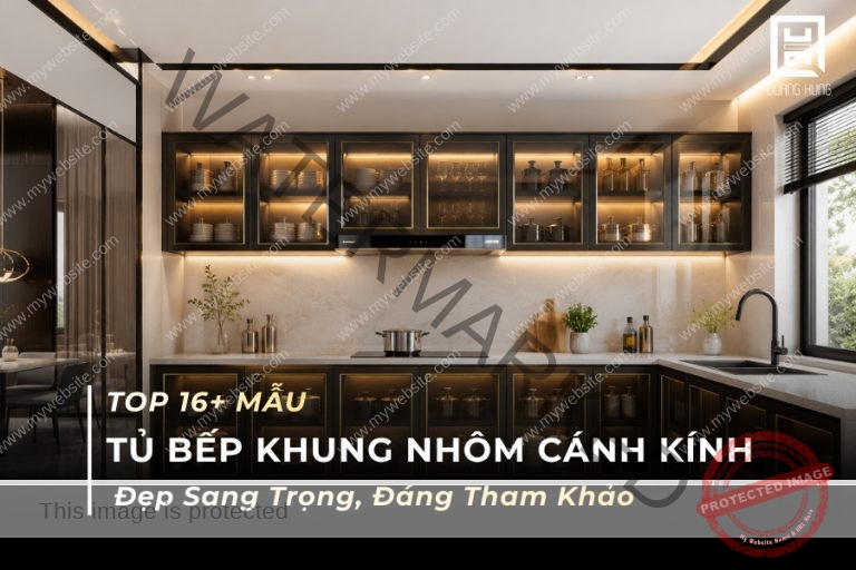Tủ bếp nhựa khung nhôm cánh kính