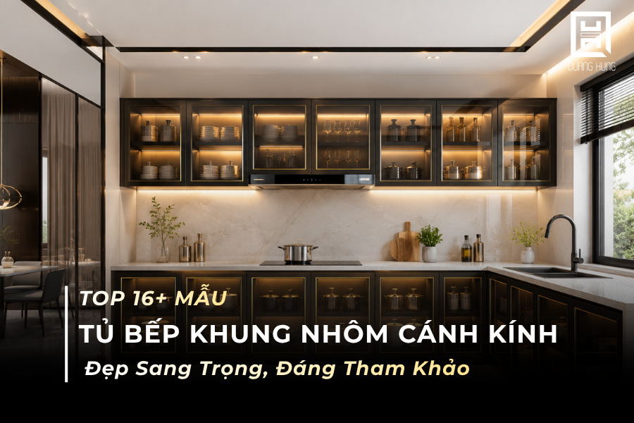 Tủ bếp nhựa khung nhôm cánh kính