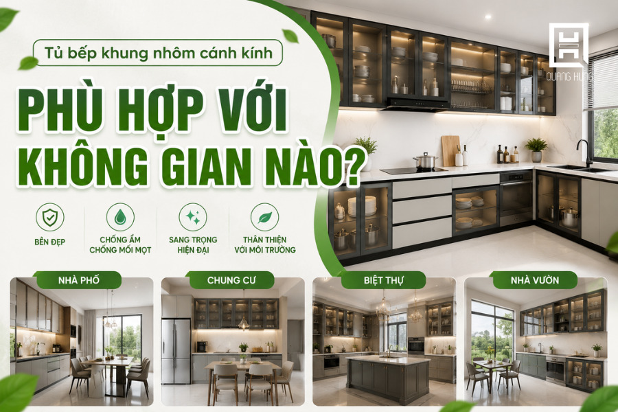 Tủ bếp nhựa khung nhôm cánh kính phù hợp với không gian nào?